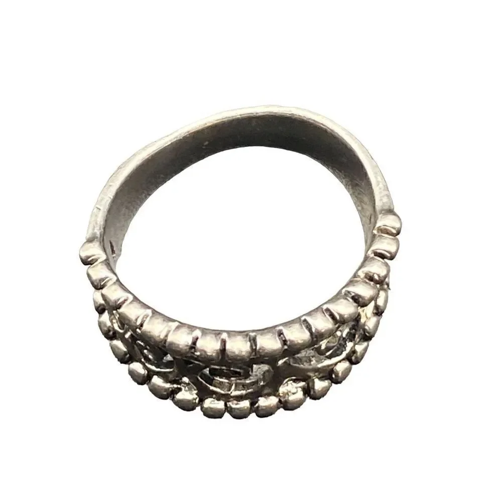 Sterling Silver 925 Open Scroll Band Ring dotted detail size 7